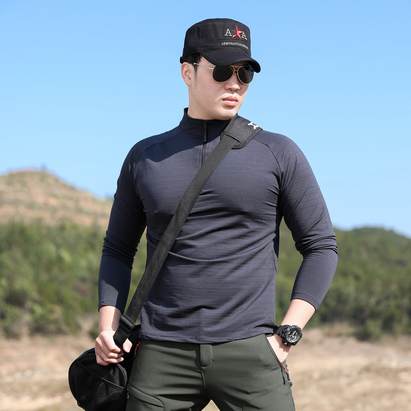 户外弹力速干衣男长袖t恤男加厚保暖吸汗透气大码登山徒步打底衫