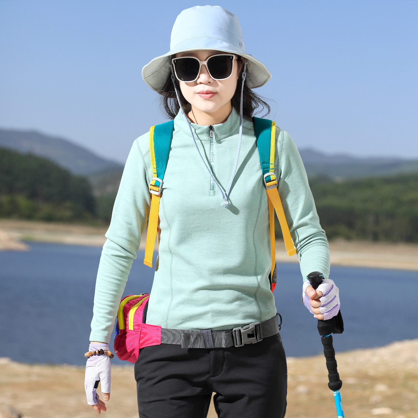 户外德绒弹力抓绒衣女上衣长袖T恤女加厚保暖衣磨毛绒防静电秋冬