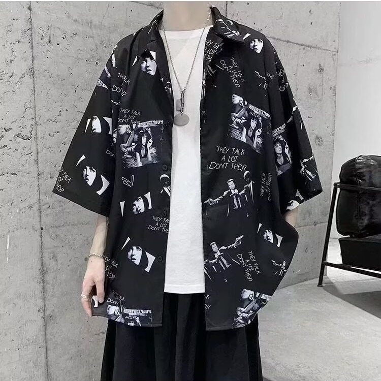 短袖衬衫男夏季痞帅港风ins潮流
