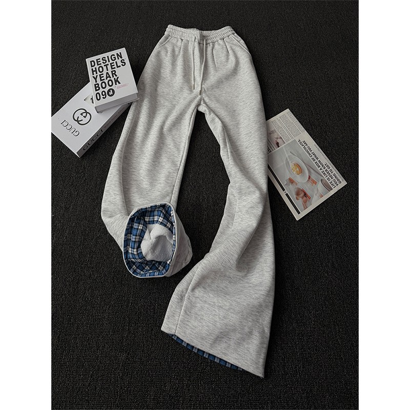 美式格子撞色拼接卫裤男女秋季慵懒松弛感阔腿裤宽松休闲阔腿裤子