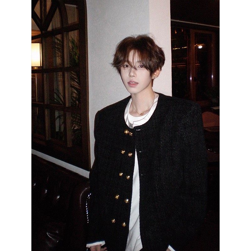 轻奢新贵小香风外套男黑白拼接