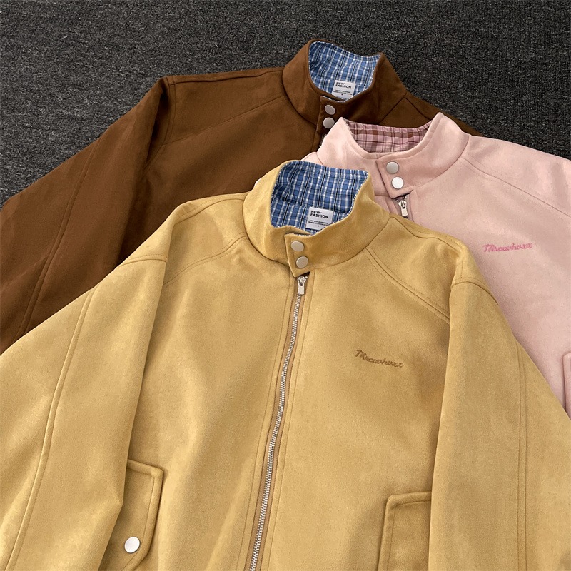 春秋麂皮绒棒球服外套男vintage