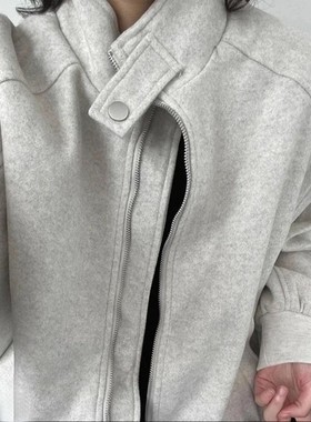 花灰色立领毛呢夹克外套男款秋冬穿搭cleanfit美式高街短款棒球服