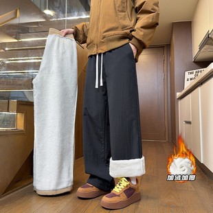慵懒风百搭直筒裤 潮牌加绒加厚保暖棉裤 男女冬季 超厚北极绒休闲裤