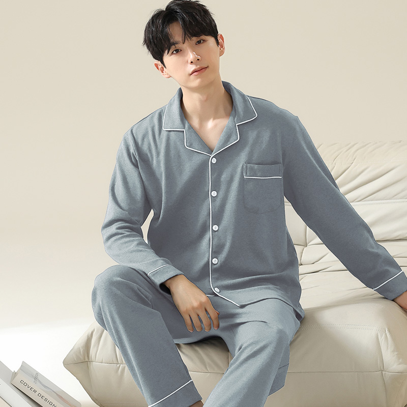 睡衣男士纯棉简约休闲春秋季全棉