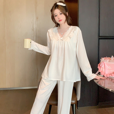 长袖睡衣女士春秋季带胸垫