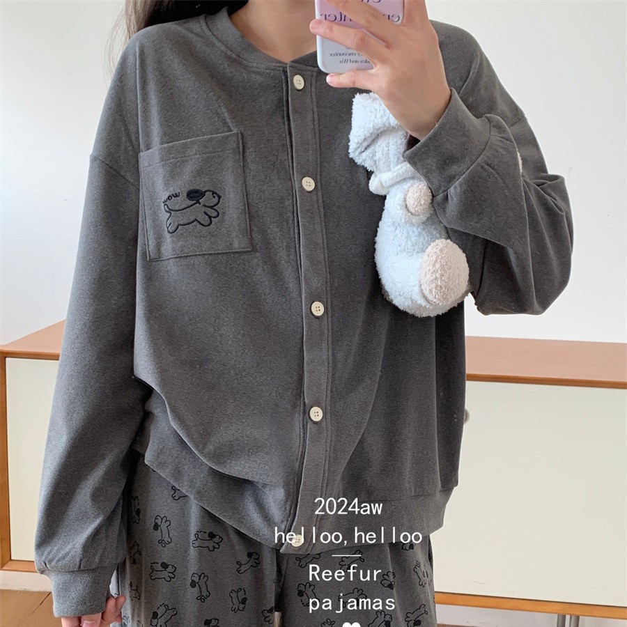 德绒~Reefur Rinka梨花家秋冬新款刺绣小狗开衫长袖家居服套装