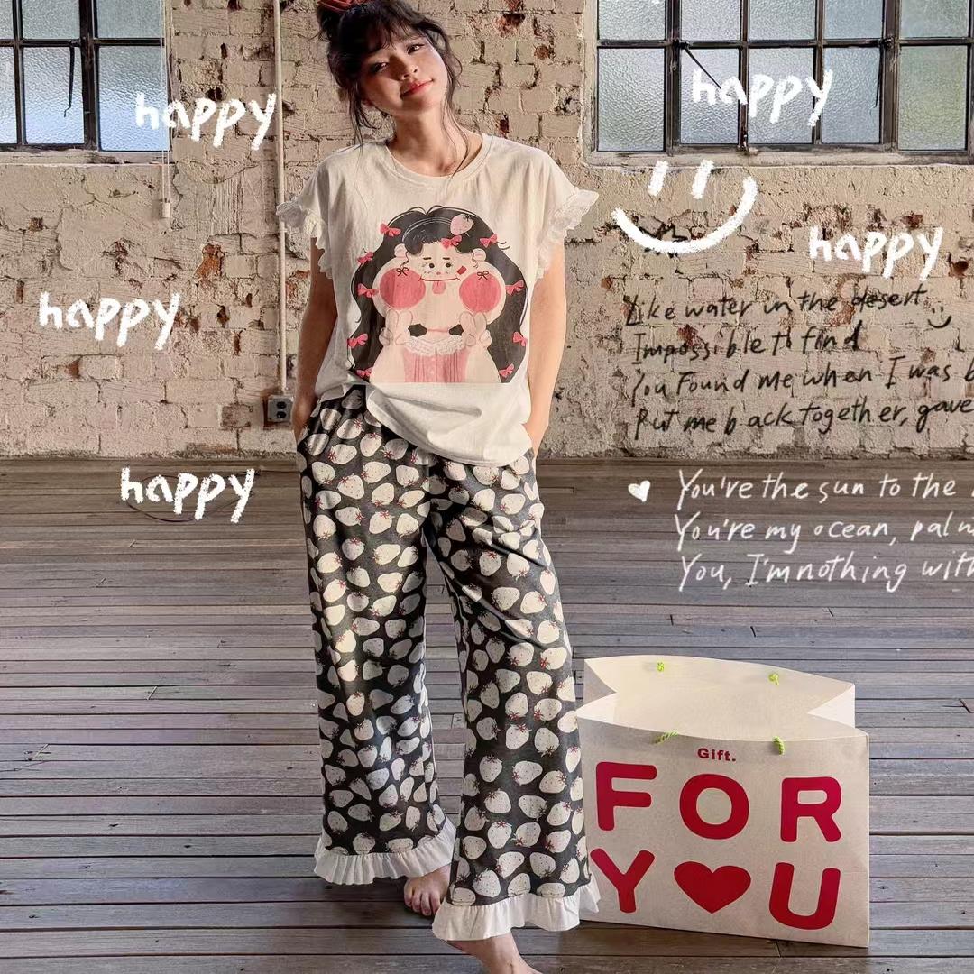 Gill Aimar小熊家正品春夏卡通短袖长裤家居服不二家女孩薄款睡衣