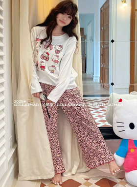 小熊家睡衣女2025新款长袖纯棉睡衣女时尚豹纹家居服