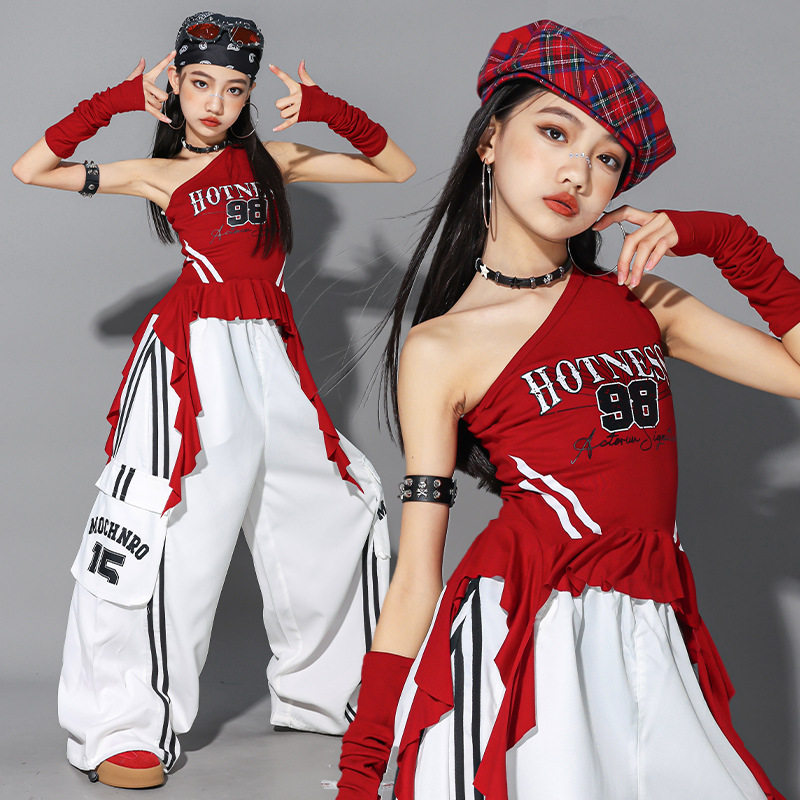 女童jazz爵士舞演出服少儿女团背心套装儿童街舞服装女孩走秀潮装