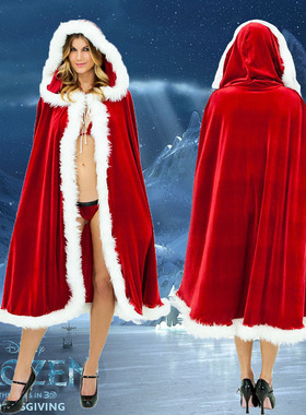 圣诞装服装舞会派对服装女圣诞女士服装绒布披肩圣诞节$x57