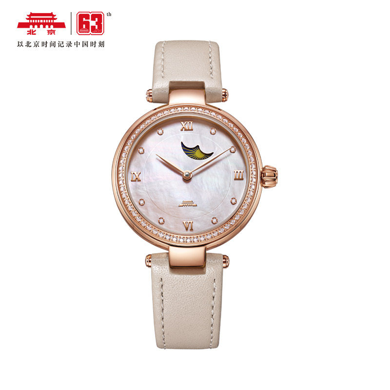 北京手表女士自动机械表昼夜星辰镶嵌钻石小众轻奢真皮腕表送老婆