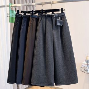 秋冬洋气新款毛呢山本裤女高腰直筒裤百搭阔腿裤慵懒休闲八分裤裙