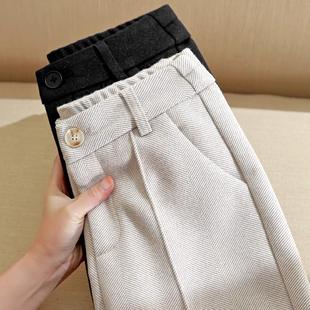 毛呢裤子女士加厚裤子女秋冬款直筒宽松高腰外穿休闲裤小脚西装裤