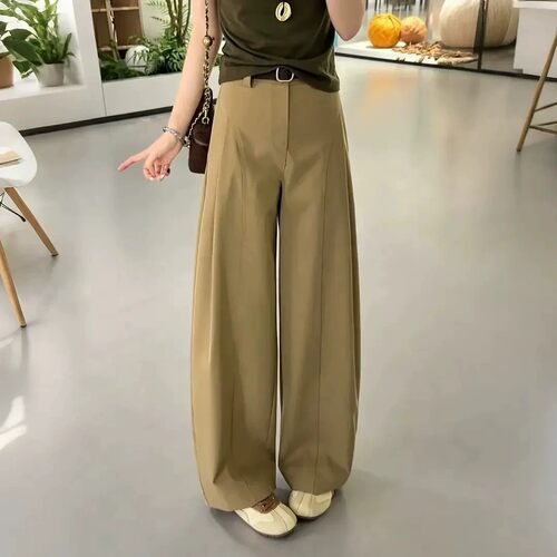 贝斯裤潮流侧压褶阔腿裤秋季2026新款宽松显瘦直筒弯刀裤时尚女裤