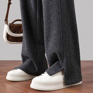 人字纹阔腿裤女秋冬季2026新款高腰垂感加厚加绒直筒香蕉女裤子