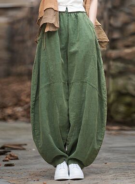 春夏新款棉麻阔腿裤女垂感宽松显瘦灯笼裤打坐禅修太极裤哈伦长裤