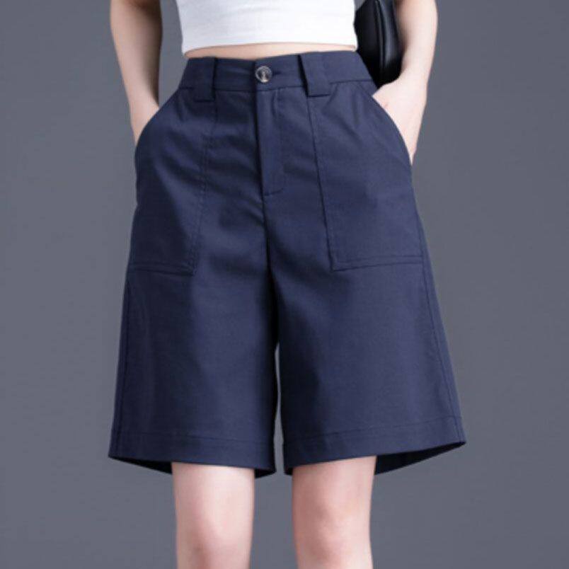 纯棉短裤女夏季薄新款透气西装五分裤女直筒休闲a字中棉麻裤子女图片