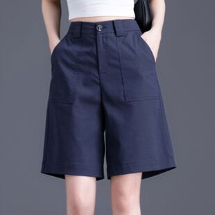 纯棉短裤女夏季薄新款透气西装五分裤女直筒休闲a字中棉麻裤子女
