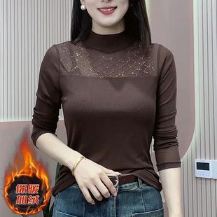 薄款 修身 加绒款 烫钻女士高档打底衫 不臃肿上衣百搭小衫 韩版