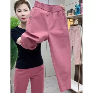 纯棉夏季新款薄款九分宽松遮肉小脚高腰显瘦小个子休闲哈伦裤