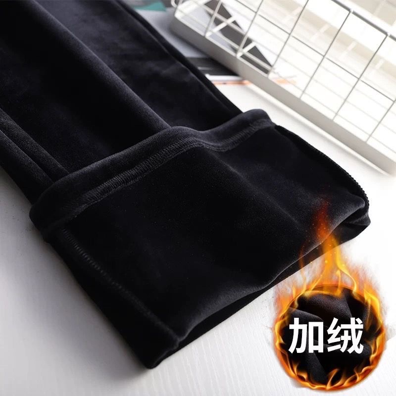 黑色金丝绒阔腿裤女冬季窄版