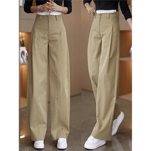 高腰宽松休闲直筒弯刀裤 卡其色阔腿裤 今年流行爆款 2026新款 女秋季