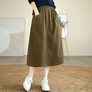 纯棉中长裙子女2026春夏韩版新款减龄宽松A字裙气质显瘦半身裙子