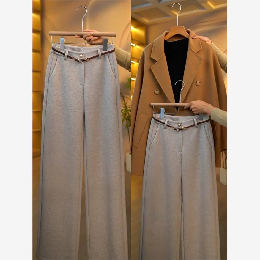 醋酸羊毛直筒裤女秋冬新款