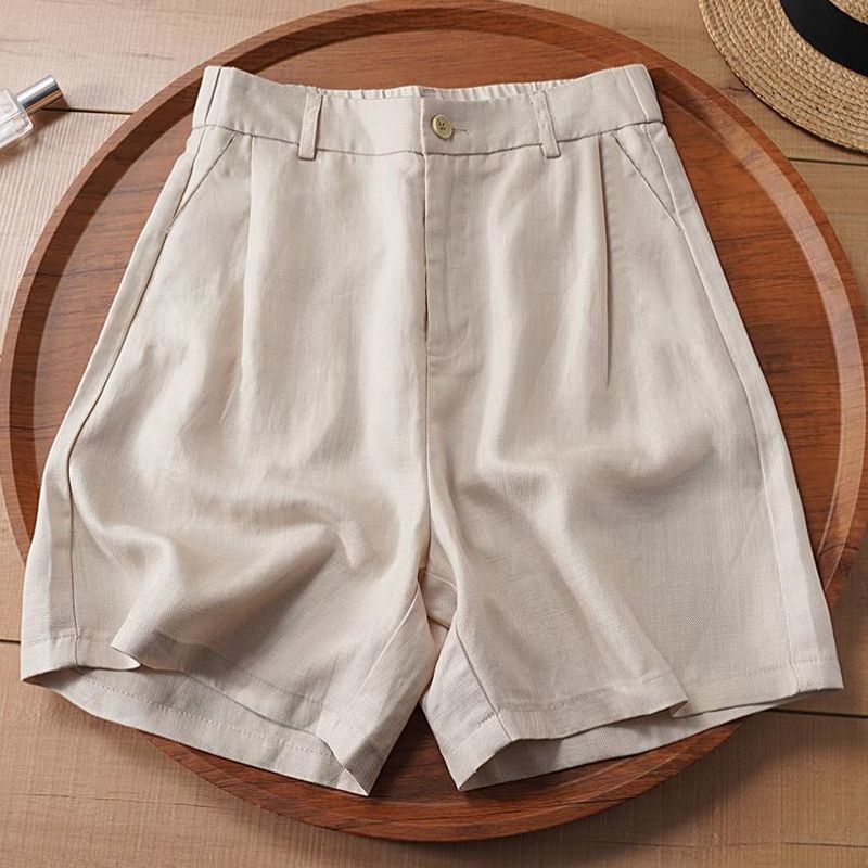 夏季薄款亚麻五分西装短裤女宽松棉麻小个子直筒休闲冰丝阔腿热裤
