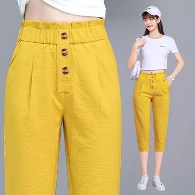 冰丝竹节麻裤子女棉麻休闲裤潮