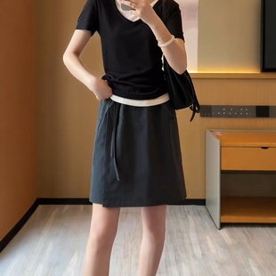 大码设计感开叉短款工装裙裤女夏季胖mm高腰a字半身裙防走光短裤