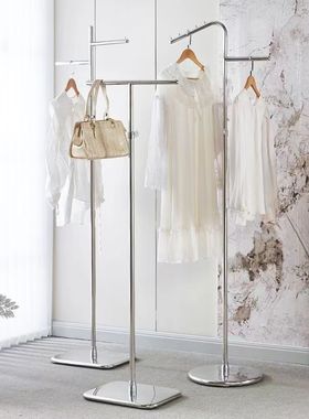 服装店中岛展示架不锈钢落地架正挂银色陈列架男女装店挂衣展示架