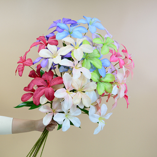 仿真紫荆花5头火焰兰单枝婚礼堂装饰布置背景墙地排拱门插花吊顶