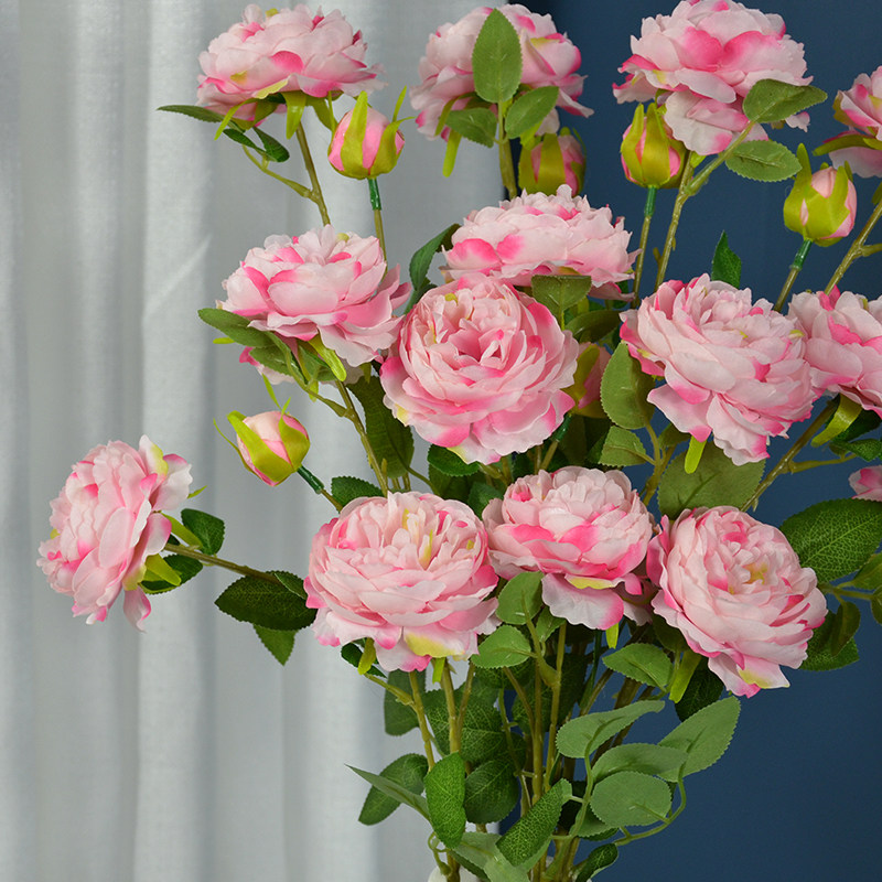 3头洋牡丹西洋玫瑰仿真花 酒店餐桌花婚庆装饰diy森系花环制作