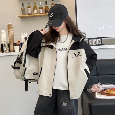 女童春秋季运动冲锋衣连帽外套潮