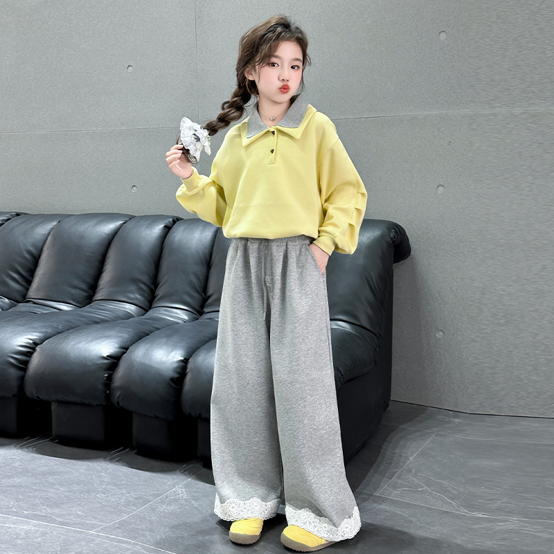 女童春季翻领卫衣卫裤休闲两件套
