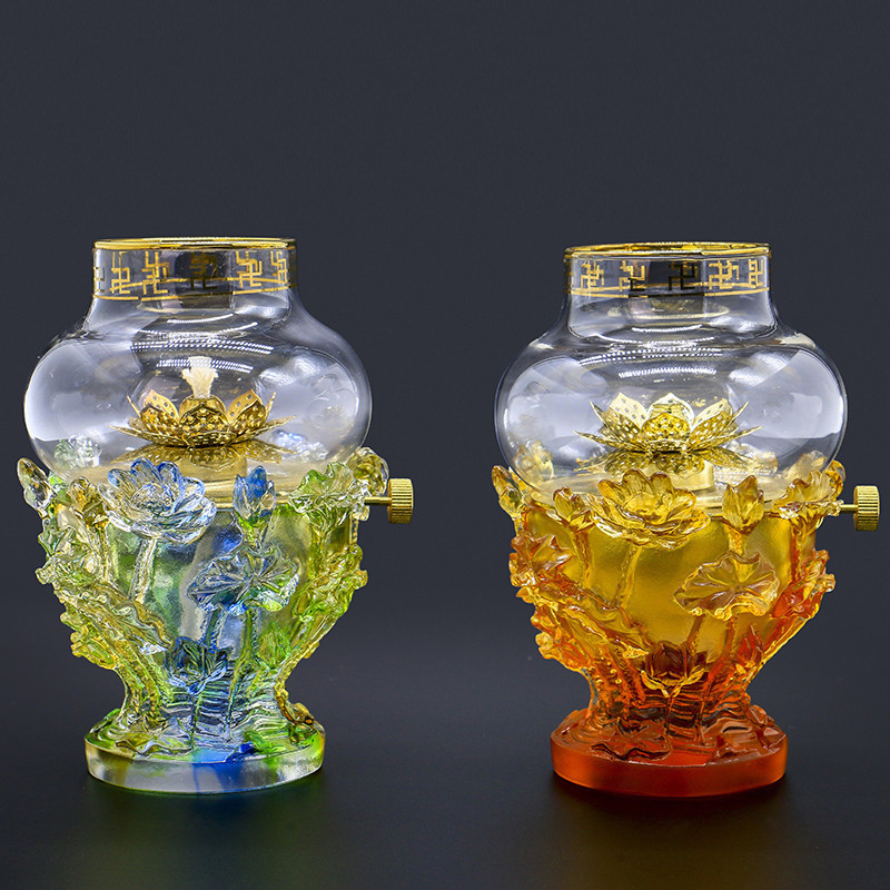 琉璃浮雕莲花酥油灯架供佛用品