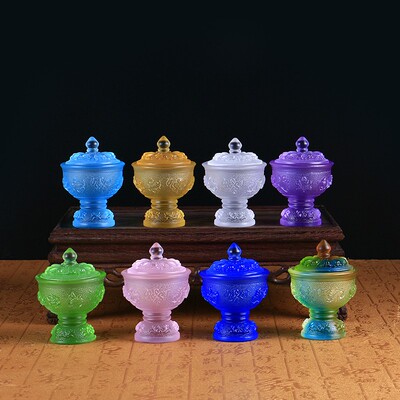 古法琉璃供水杯八吉祥