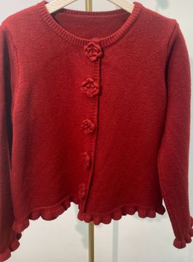 04红色毛衣女秋冬红色新学院风本命年圆领毛针织衫休闲宽松百搭