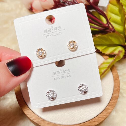 微镶锆石五角星迷你圆形小巧耳钉