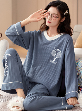 睡衣女式春秋冬季2025薄款长袖棉质大码外穿全棉学生家居服夏套装