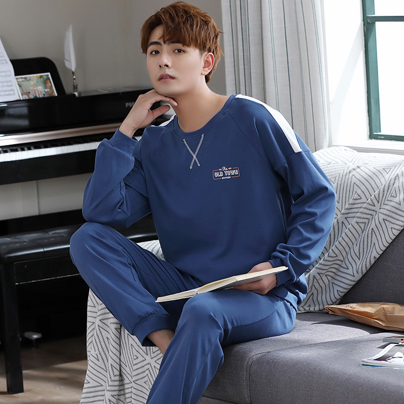 남성 잠옷 봄 가을 겨울 순면 긴팔 대형 학생 청소년 얇은 여름 홈웨어 세트