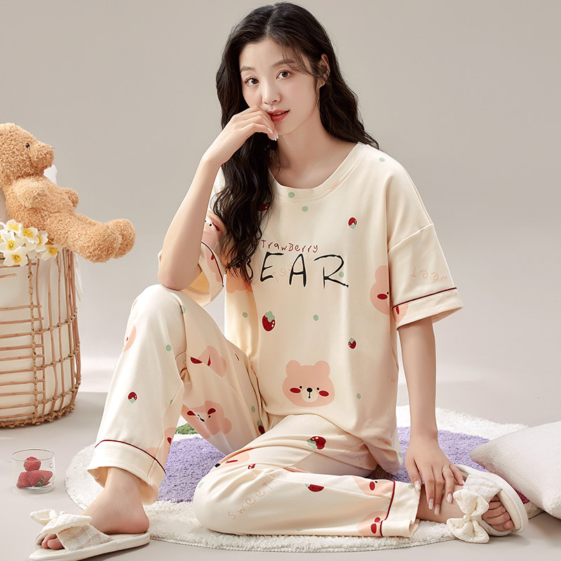 睡衣女夏天短袖长裤棉质可爱大码宽松夏季薄款两件套家居服套装秋,女士内衣/男士内衣/家居服,睡衣/家居服套装,淘宝优惠券,粉丝福利购,淘宝优惠卷