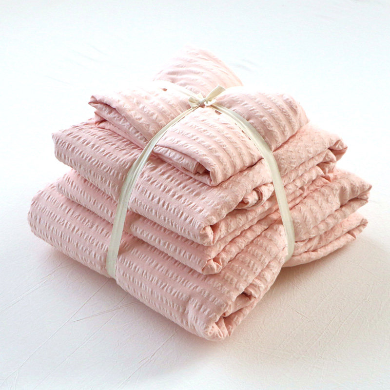 日式无印全棉泡泡纱四件套 良品色织纯棉床单床上用品简约春夏ins,床上用品,床品套件/四件套/多件套,淘宝优惠券,粉丝福利购,淘宝优惠卷