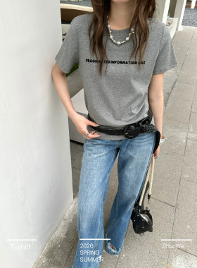 卓娃2026春装新款韩版字母印花休闲百搭短袖T恤打底衫上衣女2189