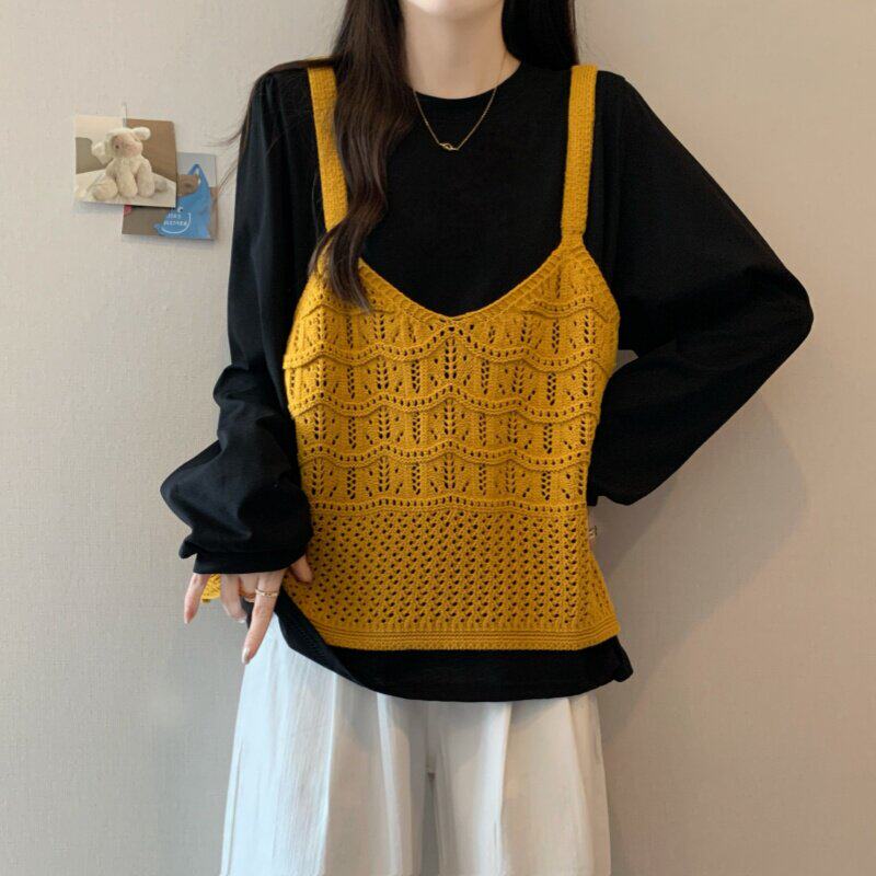 韩系针织马甲背心吊带镂空叠穿外搭显瘦休闲宽松大码女装上衣新款