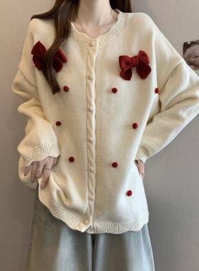 毛衣外套针织开衫大码女装微胖mm宽松慵懒显瘦新款红色新年春上衣