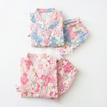 夏季全棉纱布女童短袖和服浴衣套装纯棉女孩儿童睡衣家居服亲子款