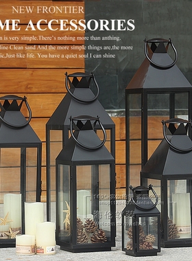 欧式简约复古户外落地风灯手提灯铁艺创意蜡烛台摆件婚庆道具马灯